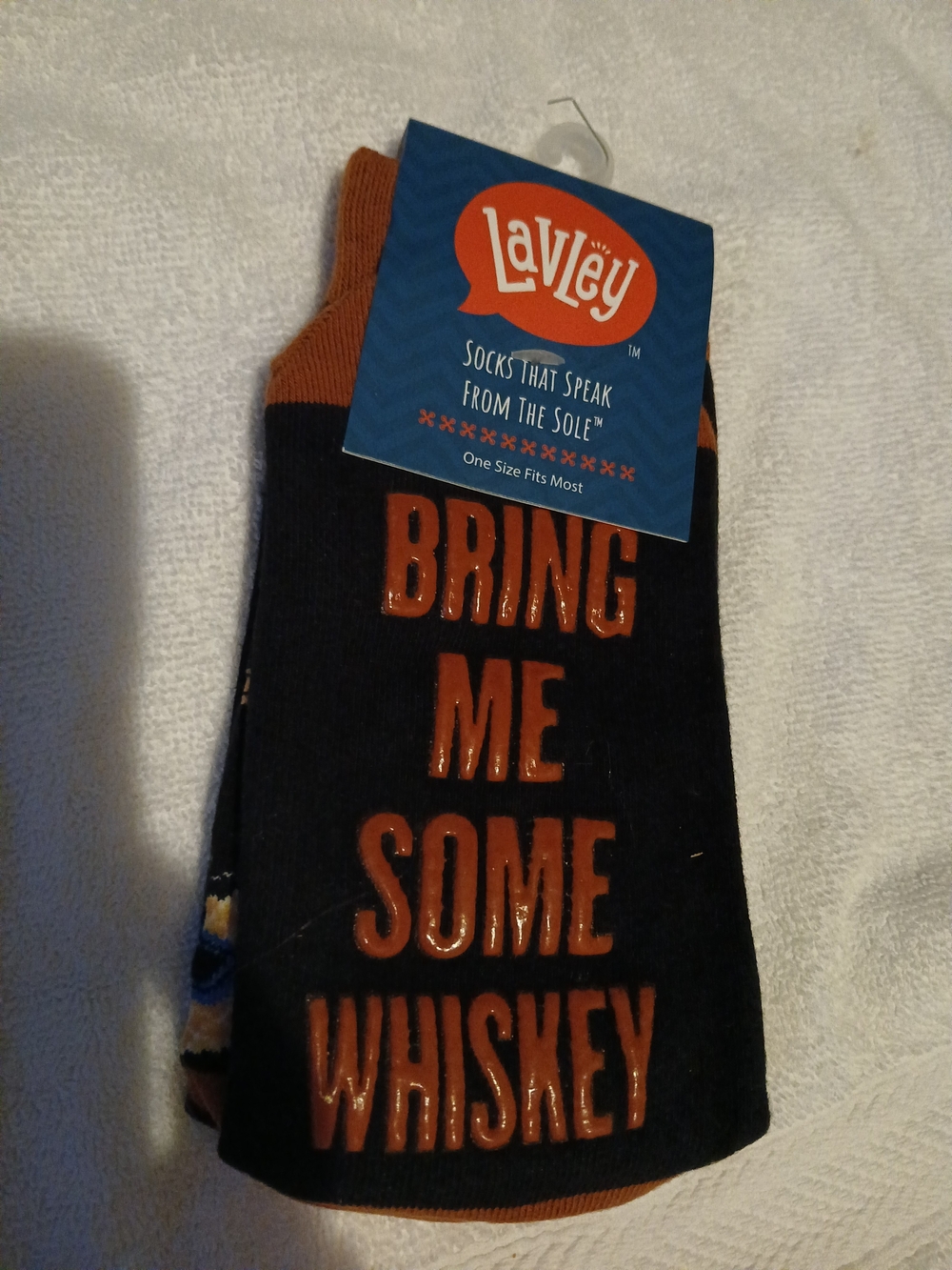 Lavley Black & Orange Novelty Crew Socks - "Bring Me Some Whiskey"